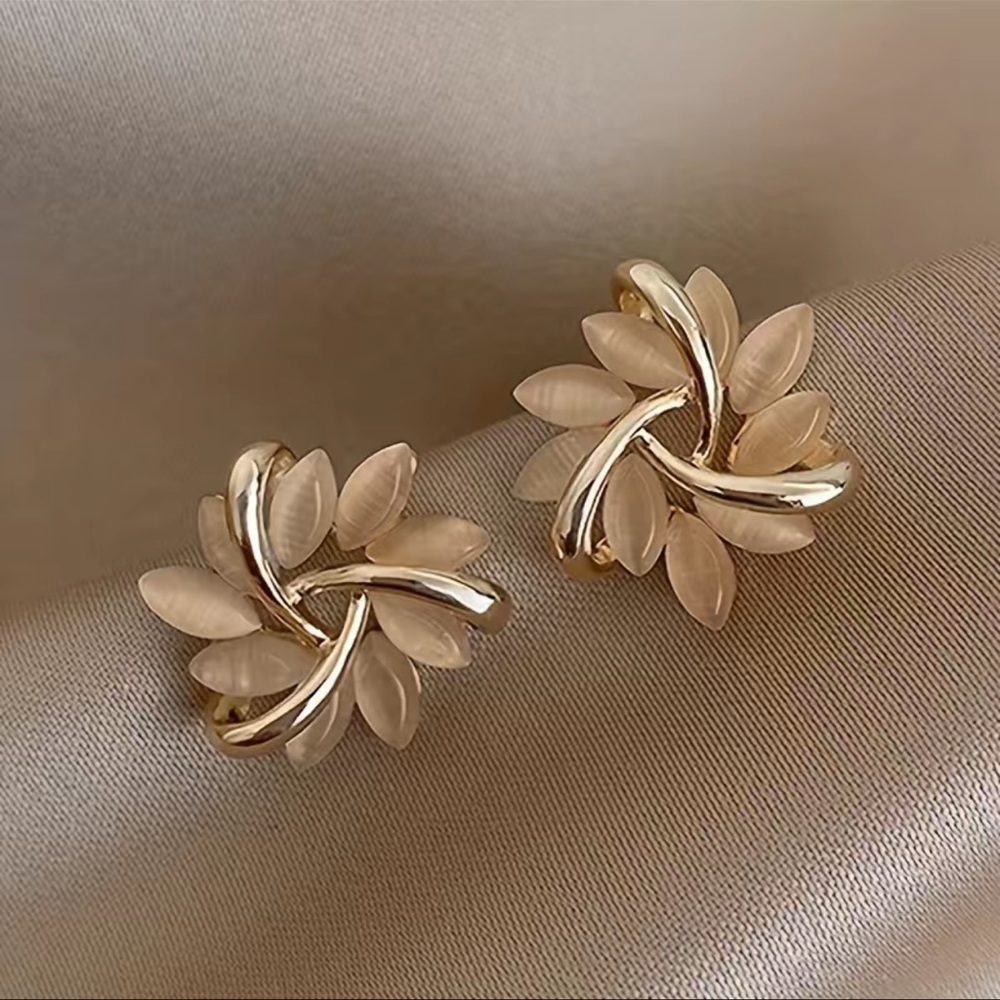 New Rotating Flower Gold 14k plated Opal Earrings